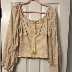VENUS Cream Smocked Tie Front Blouse….  New without tags…  never worn